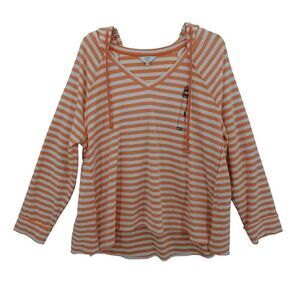 Crown & Ivy Curvy 1X Hooded Terry Striped Top